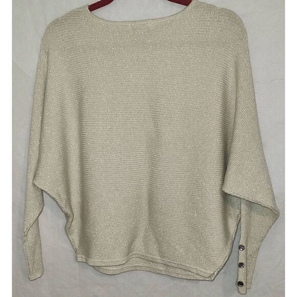 Carmen Marc Valvo Womens Ivory/Soft Gold Lurex Metallic Pullover Sweater NWT Siz - Picture 14 of 14